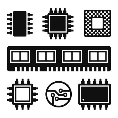 CPU mikroişlemci ve cips simgeler kümesi. Vektör çizim