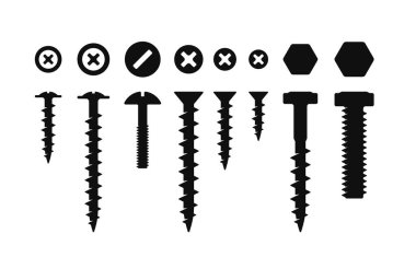 Screws, Bolt and Nut Set beyaz arka planda. Vektör illüstrasyonu