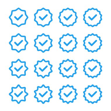 Mavi İşaret İşareti. Rozet Simgesi Doğrulandı. Vektör illüstrasyonu