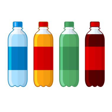 Su Plastik Şişe Soda Seti. Vektör illüstrasyonu