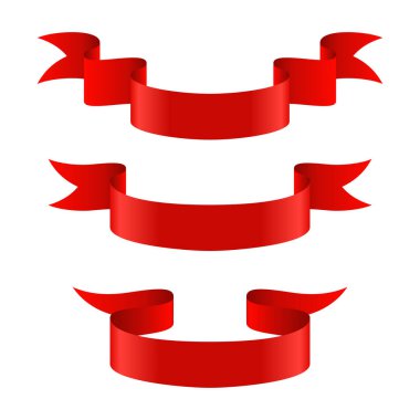 Beyaz Arkaplanda Kırmızı İpek Kurdele Seti. Vektör illüstrasyonu
