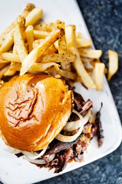 american barbecue beef brisket burnt ends sandwich