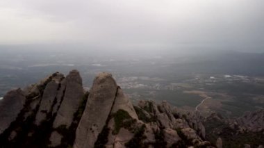 Flight over the mountains of Montserrat in Spain. High quality 4k footage