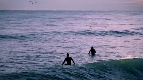 Surfing Spain Sitges Town Sunset High Quality Footage — Stock Video