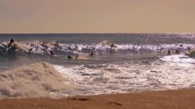 Sunset surfing beach in Spain. High quality 4k footage