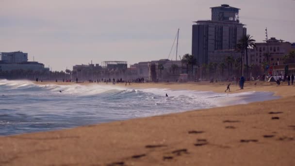 Surfing Beach Barcelona High Quality Footage — Stockvideo