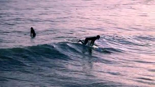 Surfing Spain Sitges Town Sunset High Quality Footage — Stockvideo
