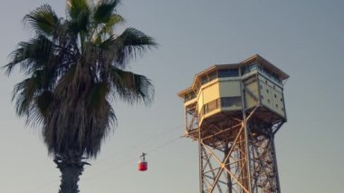 Cable car in the center of Barcelona. High quality 4k footage