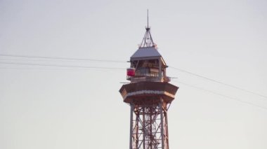 City funicular with red cabins in Barcelona. High quality 4k footage
