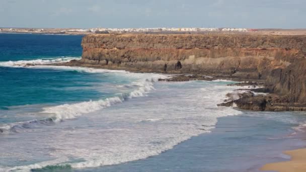 Costa Rocciosa Tramonto Grandi Onde Fuerteventura Island Filmati Alta Qualità — Video Stock