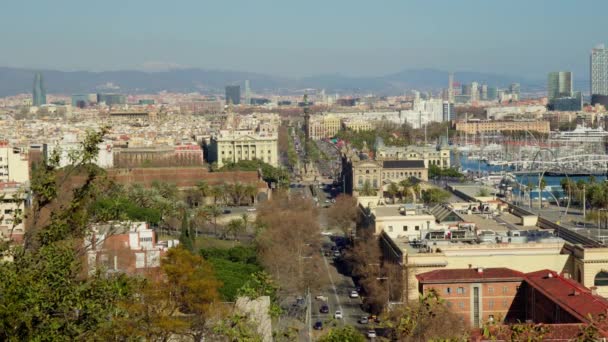 Άποψη Του Πανοράματος Της Βαρκελώνης Από Ένα Λόφο Υψηλής Ποιότητας — Αρχείο Βίντεο