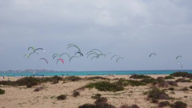 Renkli uçurtmalarla uçurtma yarışı, cesur manevralar ve tezahürat yapan kalabalıklar. Yüksek kalite 4k görüntü