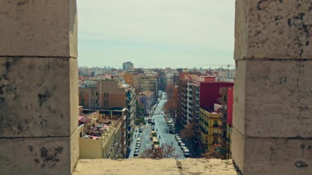 要塞から見えるバレンシアの街並みのパノラマビューは その建築と活気ある都市の雰囲気の魅力をキャプチャします 高品質4K映像 — ストック動画