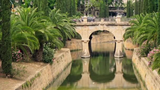 Hermoso Puente Viejo Sobre Canal Palma Mallorca Imágenes Alta Calidad — Vídeos de Stock