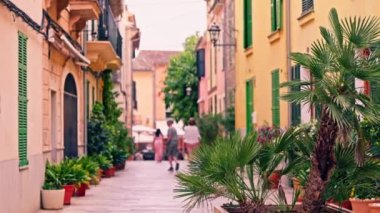 Alcudia şehrindeki cadde manzarası. Yüksek kalite 4k görüntü