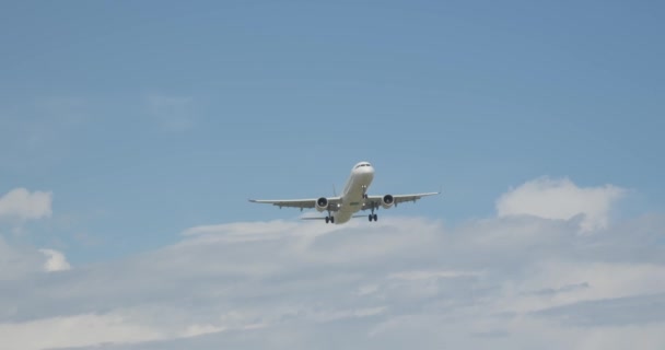 Grande Avião Voando Através Céu Azul Nublado — Vídeo de Stock