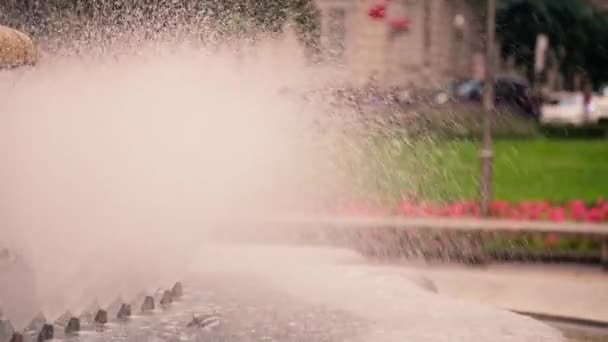 Fire Hydrant Shooting Water Urban Street — Stock Video