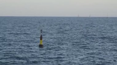 Tek bir şamandıra sakin sularda yüzerken yelkenliler ufukta zarifçe süzülüp deniz kenarında sakin bir anı yakalıyor..