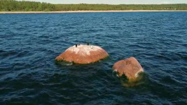 Kayalık adalar berrak bir gökyüzünün altında sakin sulardan çıkar. Kuşlar sakin dalgalar ve uzak ormanlar arasında huzur içinde dinlenir..