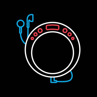 Siyah arkaplan simgesinde kulaklık vektörü olan taşınabilir CD çalar. Müzik işareti. Müzik ve ses web sitesi için grafik sembolü ve uygulama tasarımı, logo, uygulama, UI