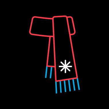 Siyah arkaplan simgesine izole edilmiş eşarp taşıyıcısı. Kış işareti. Seyahat ve turizm web sitesi ve uygulama tasarımı, logo, uygulama, UI için grafik sembolü