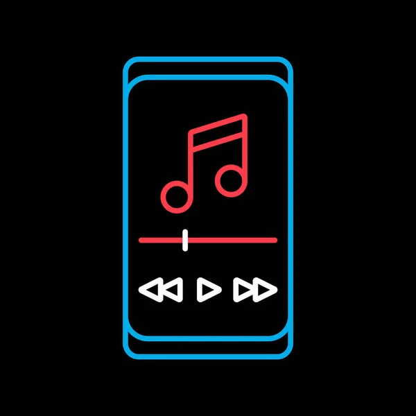 Smartphone Avec Lecteur Musique App Vecteur Sur Fond Noir Icône — Image vectorielle