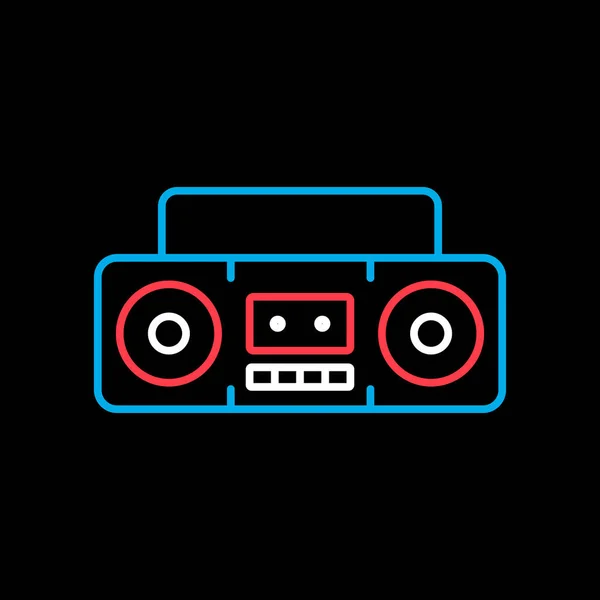 盒式磁带录音机从80年代的矢量恢复到黑色背景图标上的设计 音乐和声音网站及应用程序设计 用户界面的图形符号 — 图库矢量图片