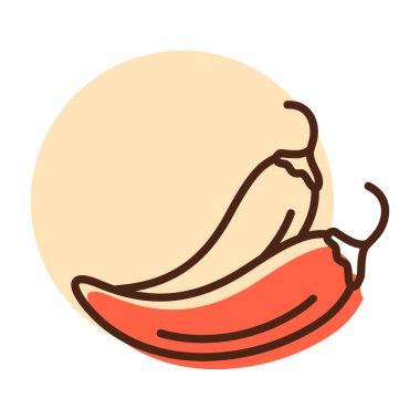 İki kırmızı biber izole edilmiş tasarım vektörü ikonu. Sebze işareti. Gıda ve içecek web sitesi için grafik sembolü, uygulama tasarımı, mobil uygulamalar ve yazdırma ortamı, logo, UI