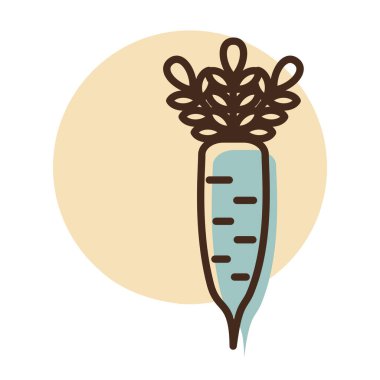 Yaprak izole vektör ikonlu Japon daikon turpu. Sebze işareti. Gıda ve içecek web sitesi için grafik sembolü, uygulama tasarımı, mobil uygulamalar ve yazdırma ortamı, logo, UI
