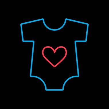 Bebek giysisi vektörü siyah arkaplan simgesinde. Bebek Romper. Çocuklar ve yeni doğmuş bebekler için grafik sembolü Web sitesi ve uygulama tasarımı, logo, uygulama, UI