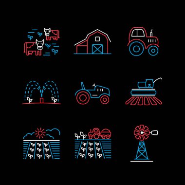 Tarla alanı siyah arkaplan simgesinde izole edildi. Tarım işareti. Web sitenizin tasarımı için grafik sembolü, logo, uygulama, UI. Vektör illüstrasyonu, EPS10