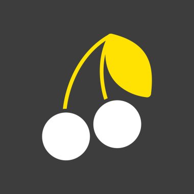 Koyu arkaplan ikonunda kiraz vektör sembolü. Gıda ve içecek web sitesi için grafik sembolü, uygulama tasarımı, mobil uygulamalar ve yazdırma ortamı, logo, UI