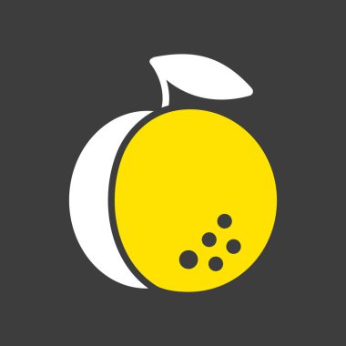 Koyu arkaplan simgesinde şeftali vektörü. Gıda ve içecek web sitesi için grafik sembolü, uygulama tasarımı, mobil uygulamalar ve yazdırma ortamı, logo, UI