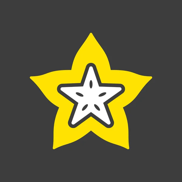Carom Carambola Starfruit Vector Glyph Dark Background Icon Graph Symbol — Stock Vector