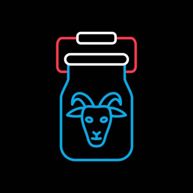 Koyu arkaplan simgesinde izole edilmiş süt konteynırı. Çiftlik hayvanı işareti. Web sitenizin tasarımı için grafik sembolü, logo, uygulama, UI. Vektör illüstrasyonu