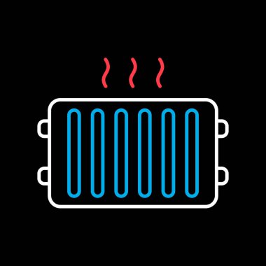Radyatör, karanlık arkaplan simgesinde ısıtıcı vektörü. İnşaat, onarım ve inşaat. Web sitenizin tasarımı için grafik sembolü, logo, uygulama, UI