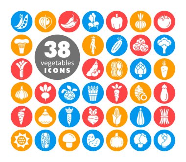 Sebzeler izole vektör sembolleri ayarlandı. Gıda ve içecek web sitesi için grafik sembolü, uygulama tasarımı, mobil uygulamalar ve yazdırma ortamı, logo, UI