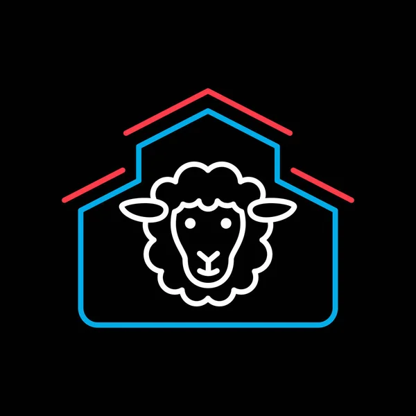 Sheep House Isolated Dark Background Icon Farm Animal Sign Graph — Stock Vector