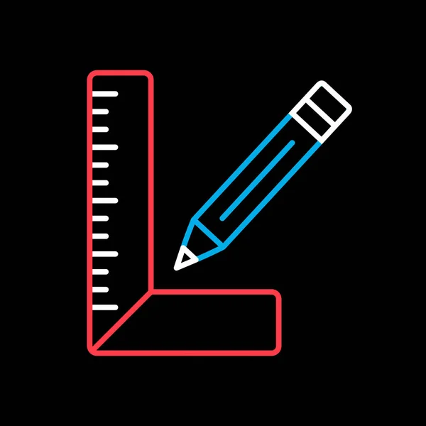 暗色の背景アイコンにカーペンター四角形と鉛筆ベクトル ウェブサイトのデザイン アプリ Uiのグラフシンボル — ストックベクタ