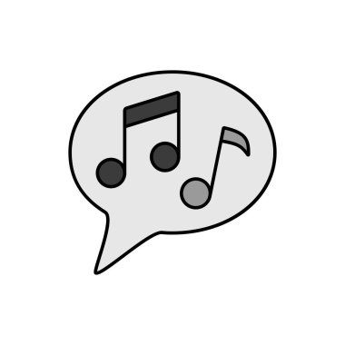 Müzik notası konuşma balonu renk vektörü gri ölçekli simge. Müzik işareti. Müzik ve ses web sitesi için grafik sembolü ve uygulama tasarımı, logo, uygulama, UI