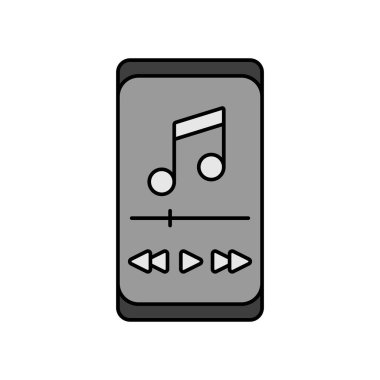 Müzik çalar uygulamalı akıllı telefon renk vektörü gri tonlama simgesi. Müzik işareti. Müzik ve ses web sitesi için grafik sembolü ve uygulama tasarımı, logo, uygulama, UI