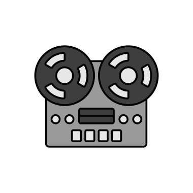 Nostaljik klasik bobbin teyp kaydedici cihaz renk vektörü gri ölçek simgesi. Müzik ve ses web sitesi için grafik sembolü ve uygulama tasarımı, logo, uygulama, UI