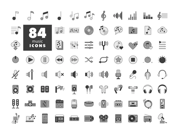 Music Color Vector Grayscale Icon Set Graph Symbol Music Sound — Stock Vector