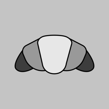 Kruvasan vektörü gri tonlama simgesi. Fast food burcu. Yemek pişirme web sitesi ve uygulama tasarımı, logo, uygulama, UI için grafik sembolü