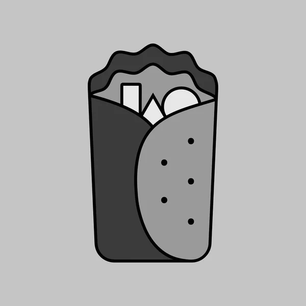 Burrito Wrap Vektor Gråskala Ikon Snabbmatsskylt Diagram Symbol För Matlagning — Stock vektor