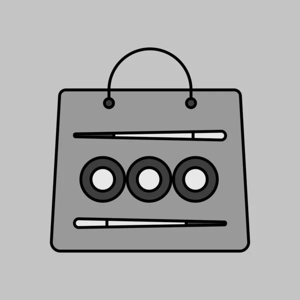寿司デリバリーベクトルグレースケールアイコン 寿司の配達用バッグ ウェブサイトやアプリのデザイン アプリ Uiを調理するためのグラフシンボル — ストックベクタ