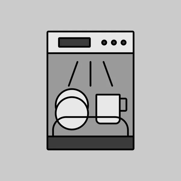 Dishwasher Vector Grayscale Icon Electric Kitchen Appliance Graph Symbol Cooking — Stock Vector