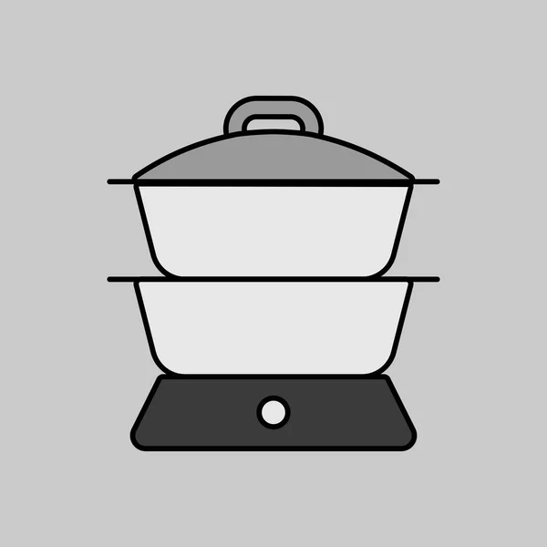 Dvojitá Ikona Vektoru Kotle Stupních Šedi Kuchyňský Spotřebič Grafický Symbol — Stockový vektor