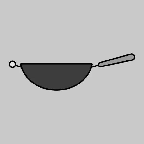 Wok Frying Pan Vector Grayscale Icon Kitchen Appliance Graph Symbol — Stock Vector