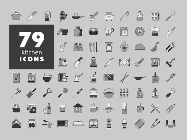 stock vector Cooking and kitchen vector color grayscale icons set. Graph symbol for cooking web site design, logo, app, UI